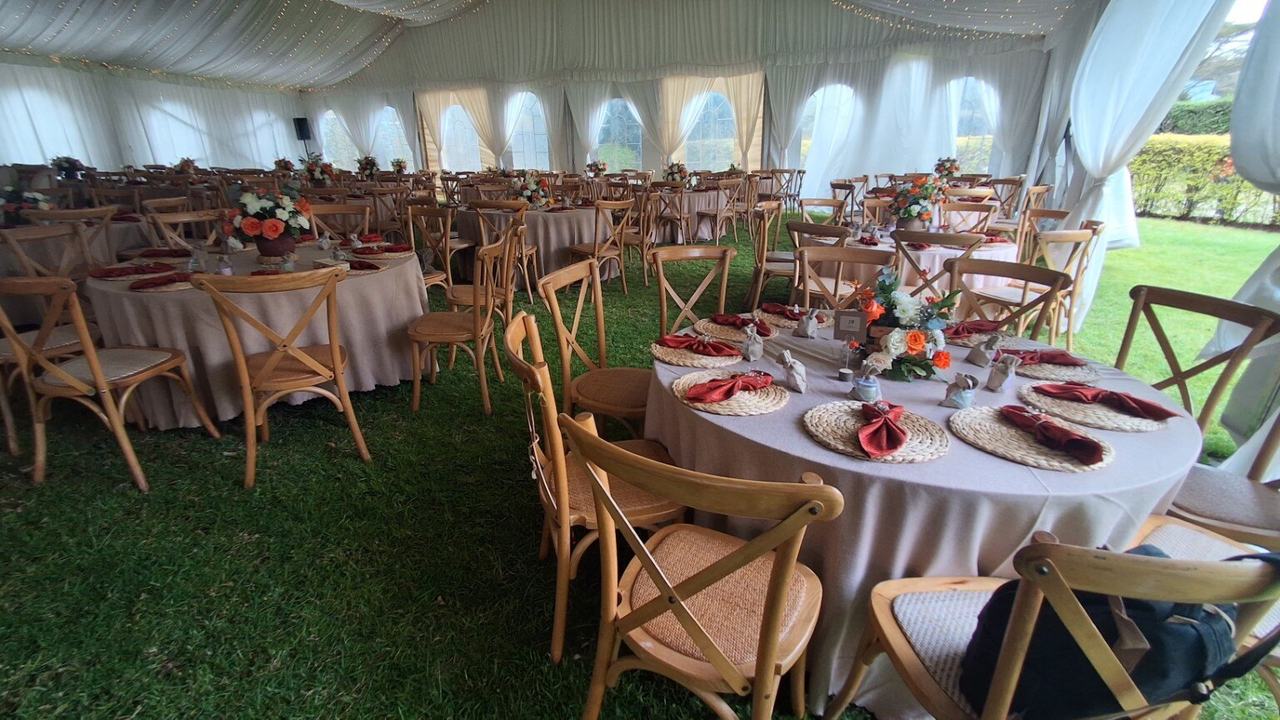 Guest tables styled for an elegant celebration